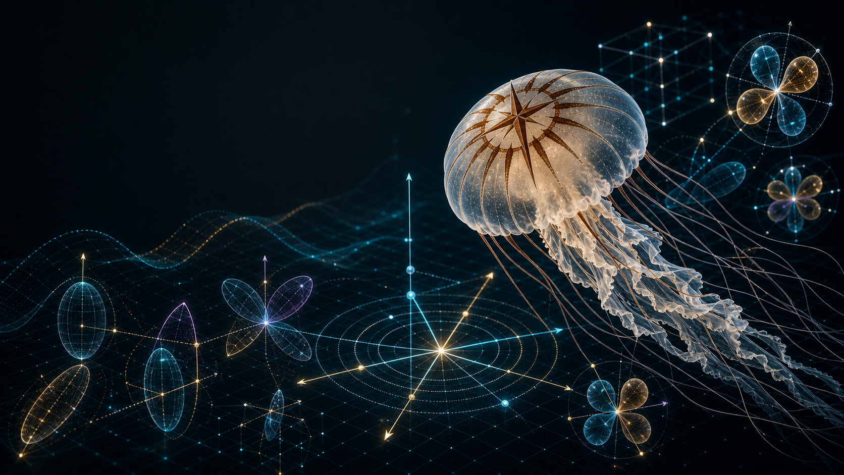 AI-generated compass jellyfish codename artwork for vibe-qc v0.7.0, Löwdin's Compass